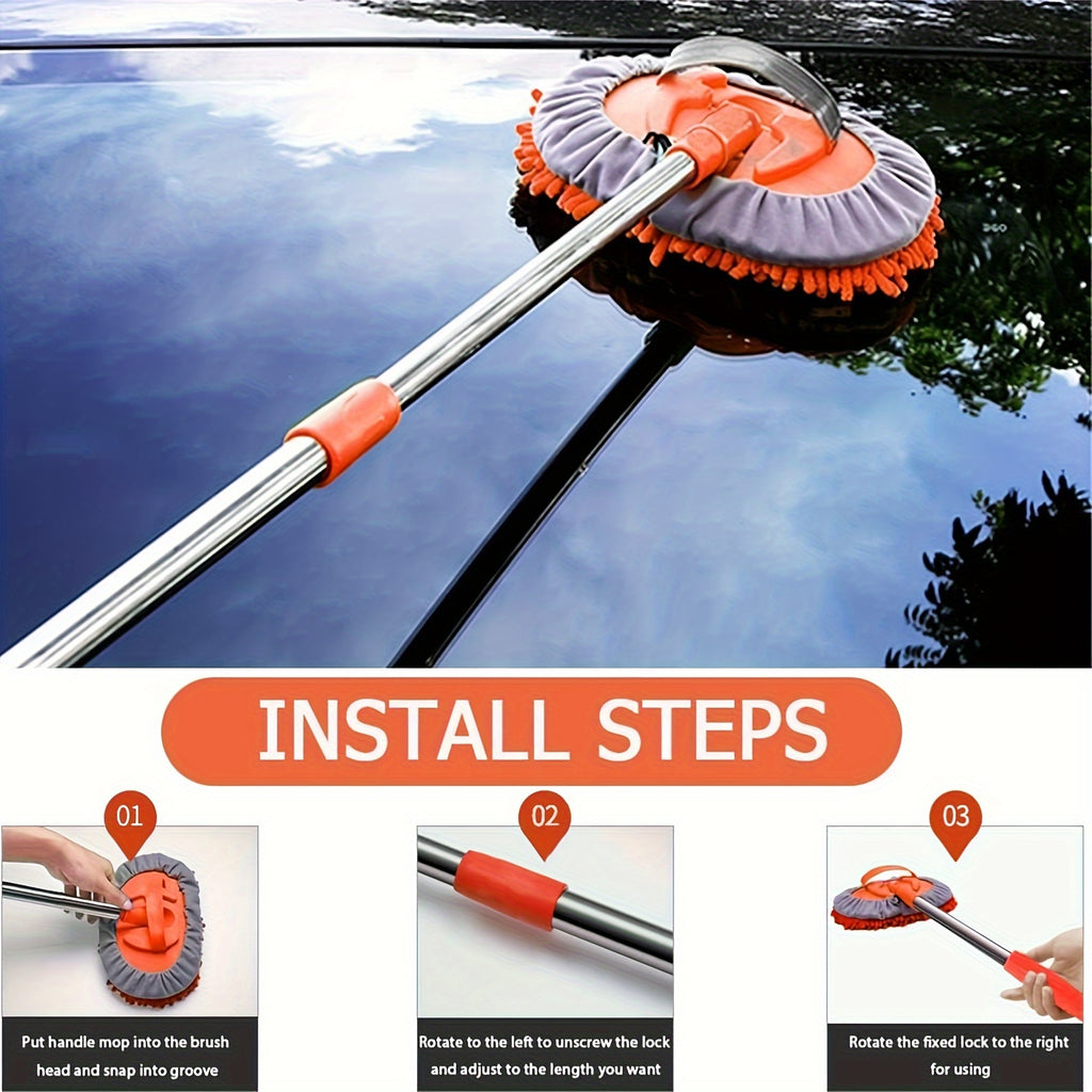 Microfiber Car Wash 2in1 Microfiber Car Wash Brush Mop Set, 47.5Inch Long Handle Kit, Chenille Microfiber Sponge Duster, No Paint Damage No Scratches, for Cleaning Cars, Trucks, SUVs, RVs, Trailers, Boats