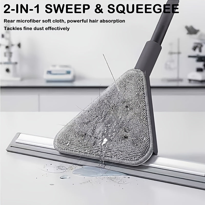Stainless Steel Floor Wiper with Long Handle & Reusable Cleaning Cloth, Multi-Purpose Floor Scraper Broom for Bathroom Shower Kitchen Tile Glass Window Pet Hair Removal Cleaning Tool