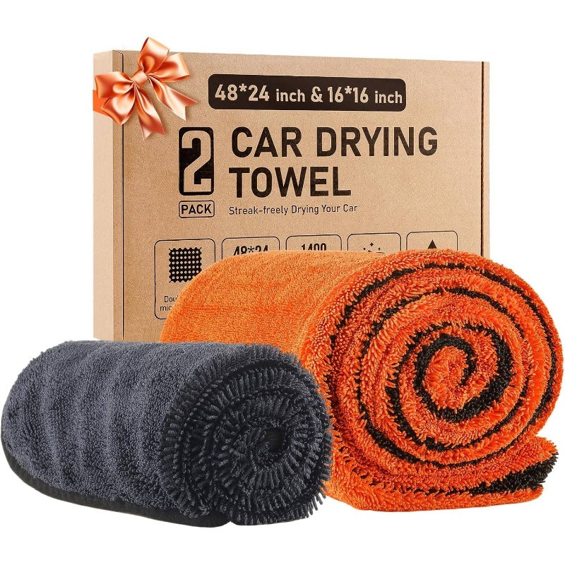 2 Pack Dual-Size Car Drying Towel | Microfiber, Dual-Sided Quick Dry Towels for Car Detailing, Trucks, SUV in Orange\u002FGray
