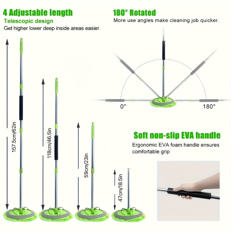 A Car Cleaning Kit with 8 Tools Including a 62-Inch (Approximately 157.5 Cm) Retractable Mop, Sponges, Chenille Microfiber Brushes, Scratch-Resistant Replacement Heads, And Dusters, Suitable for And Trucks, Without Battery