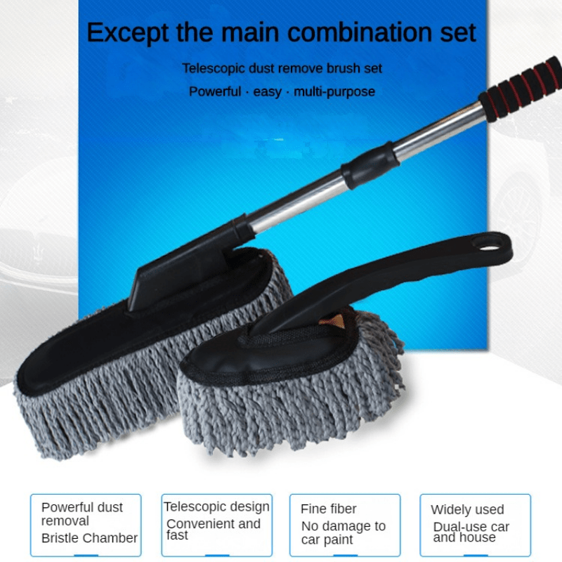 2pcs Car Wash Brushes 2pcs\u002FSet Retractable Car Wash Brushes | Fiber Wax Mop Car Wax Brush Cleaning Tool | Car Wash Dust Remover Duster Exterior Interior Cleaning Kit