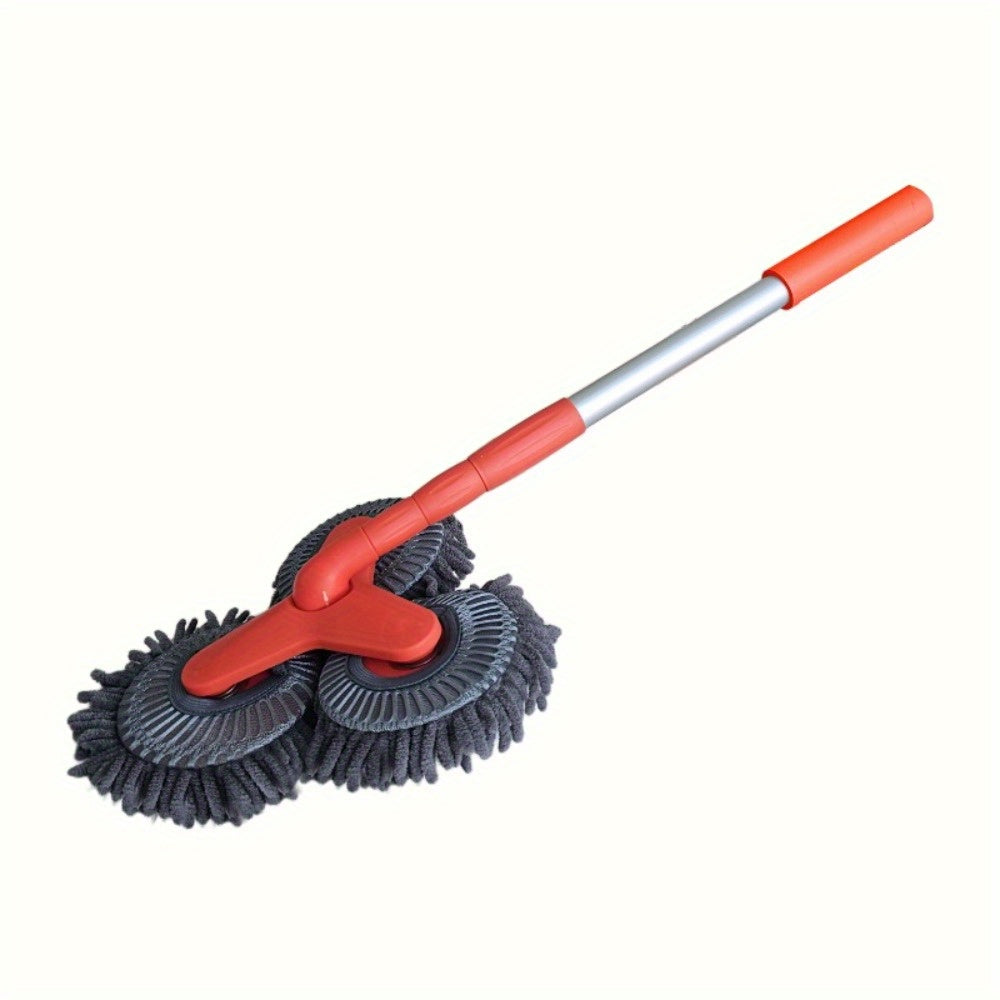 Newly Upgraded Microfiber Car Wash Brush Mop Kit with Long Handle, Chenille three Brush Head Mop, Duster Cleaning Supplies, Car Washing Tools, Durable PP Material