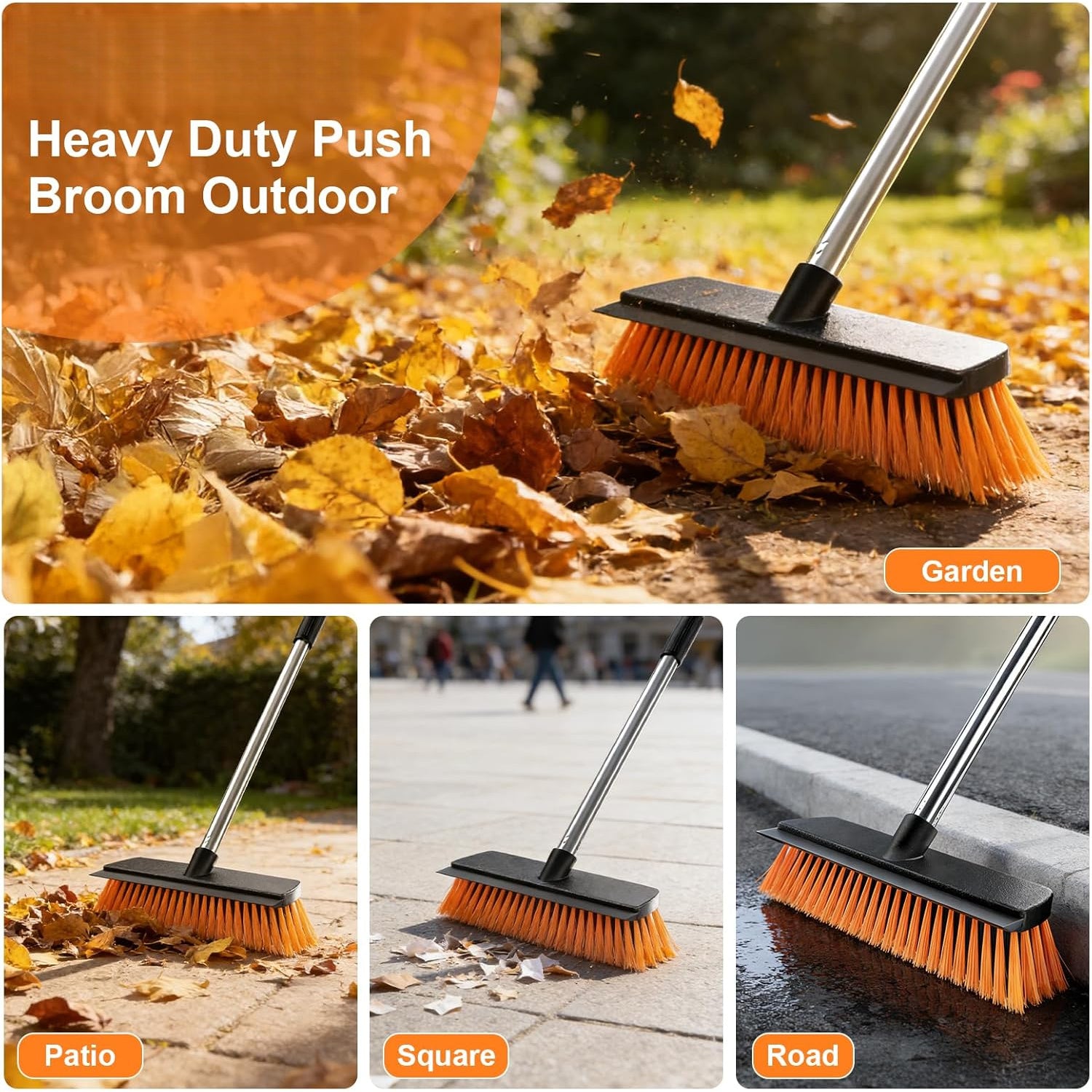 Outdoor Garden Broom with Rubber Lip - Robust Yard Broom for Sweeping Patios, Driveways, Paths and Gardens (10.24inch)