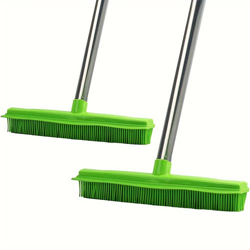 2 Pack Pet Hair Rubber Broom Floor Brush for Carpet Dog Hair Remover with Built in Squeegee Silicone Broom Suitable for All Surface