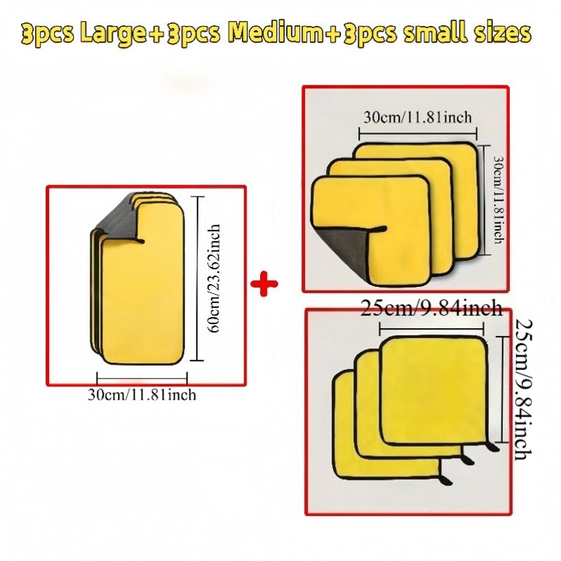 Set of 9 Thick Microfiber Towels for Car Cleaning - Extremely Absorbent, Sturdy Polyester, Yellow And Black Color Scheme for Interior, Exterior, And Glass Maintenance. Ideal for Car Lovers!