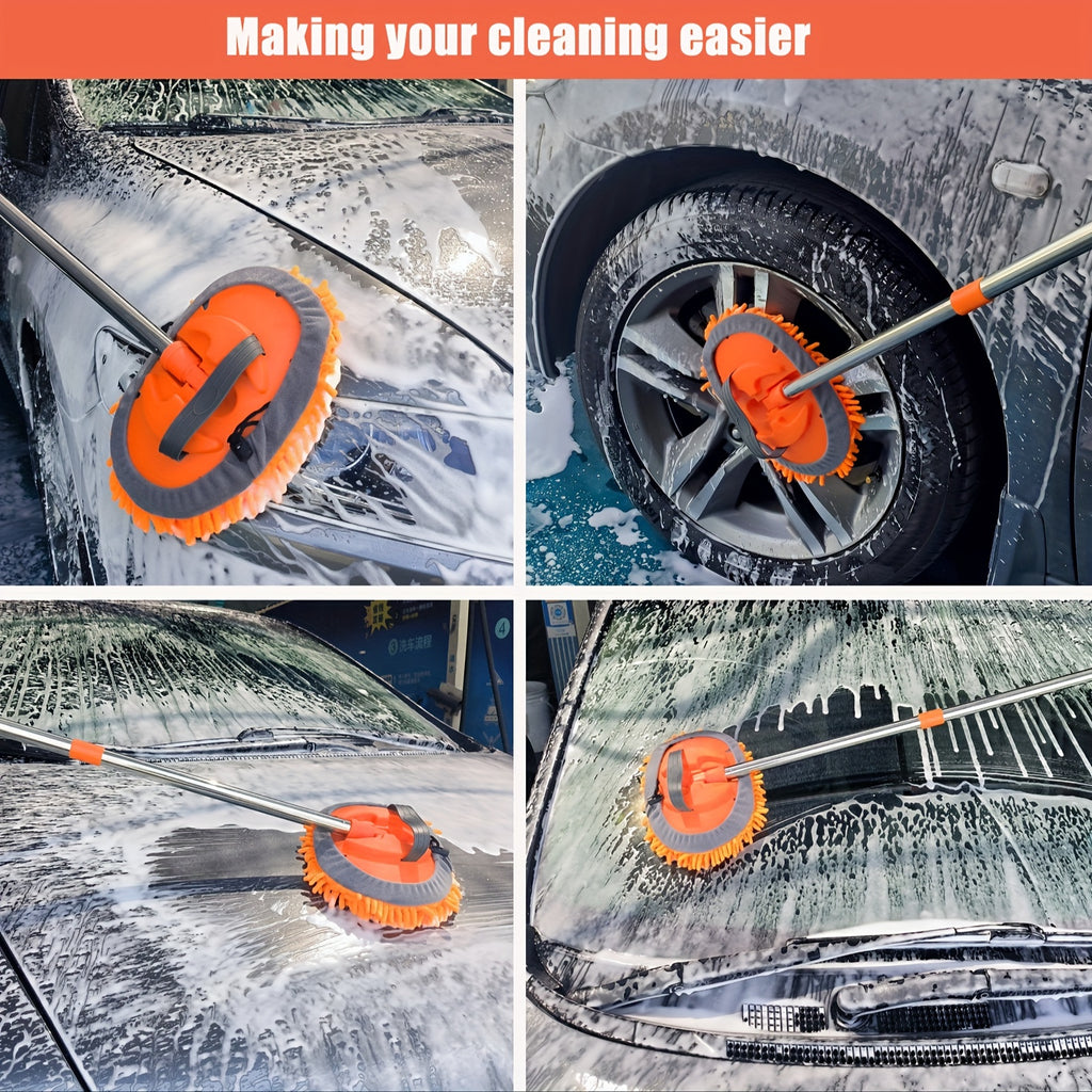 Microfiber Car Wash 2in1 Microfiber Car Wash Brush Mop Set, 47.5Inch Long Handle Kit, Chenille Microfiber Sponge Duster, No Paint Damage No Scratches, for Cleaning Cars, Trucks, SUVs, RVs, Trailers, Boats