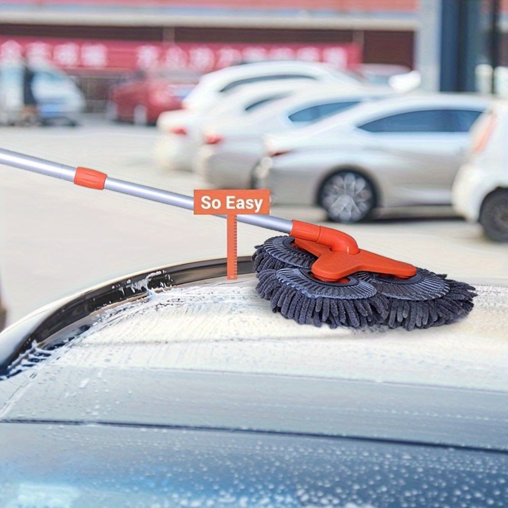 Newly Upgraded Microfiber Car Wash Brush Mop Kit with Long Handle, Chenille three Brush Head Mop, Duster Cleaning Supplies, Car Washing Tools, Durable PP Material