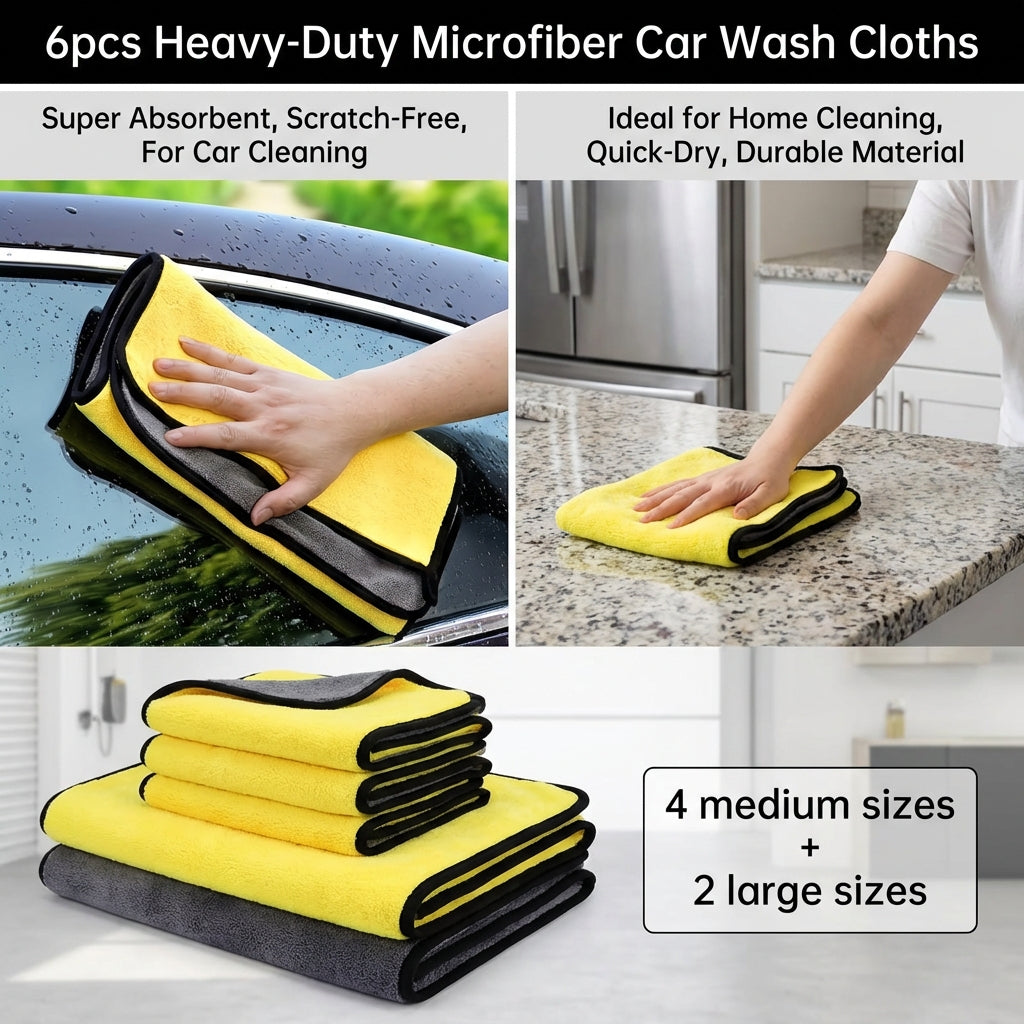 Set of 6 Microfiber Towels for Car Drying (4 Medium 16X16\