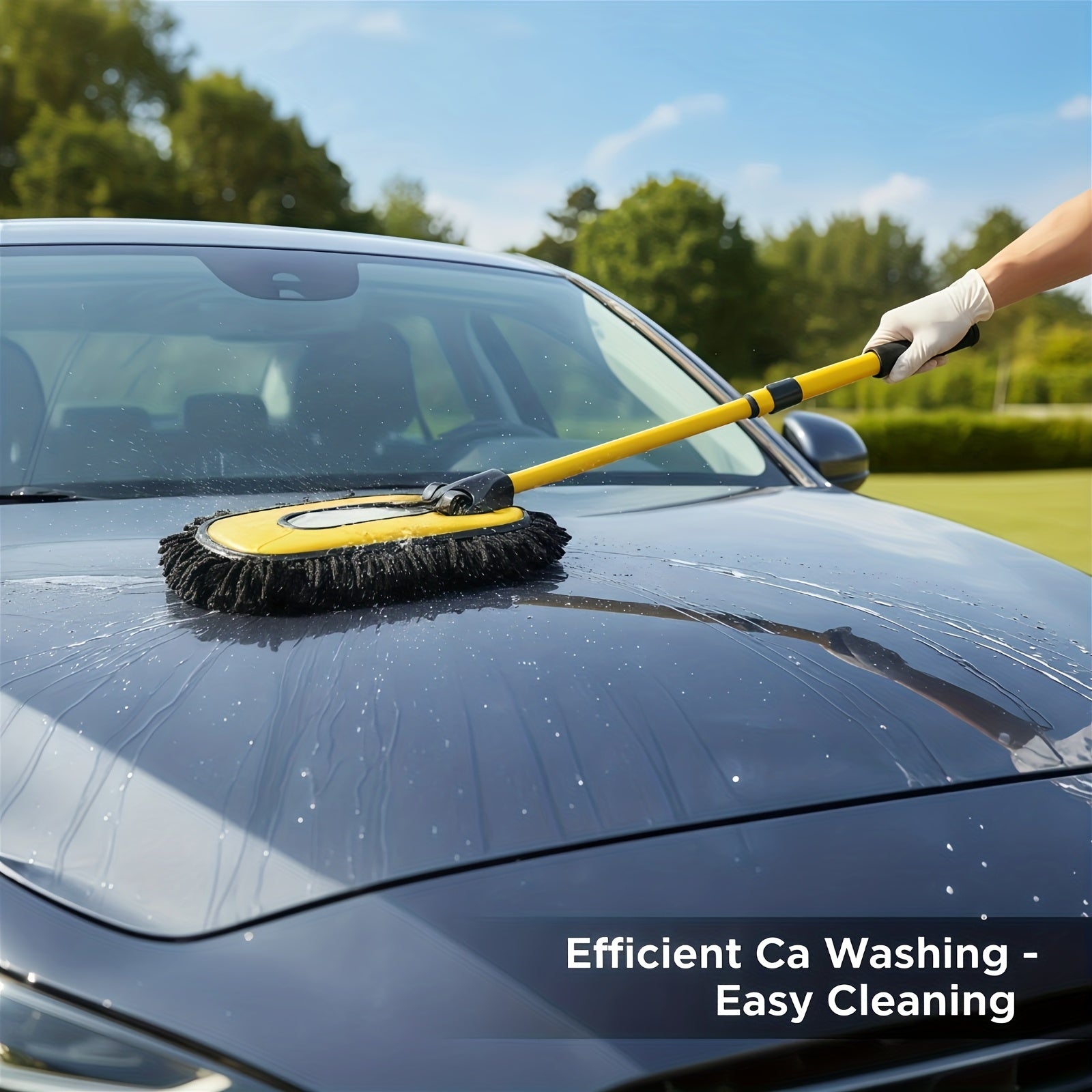 Mop Kit for Car Washing Featuring an Additional Head And a Telescopic Pole, Made of Soft Chenille Microfiber for Gentle Scrubbing, with a Flexible Aluminum Handle (In Yellow), Without Battery