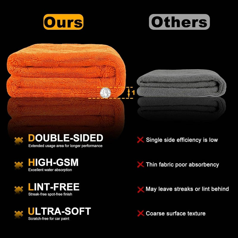 2 Pack Dual-Size Car Drying Towel | Microfiber, Dual-Sided Quick Dry Towels for Car Detailing, Trucks, SUV in Orange\u002FGray