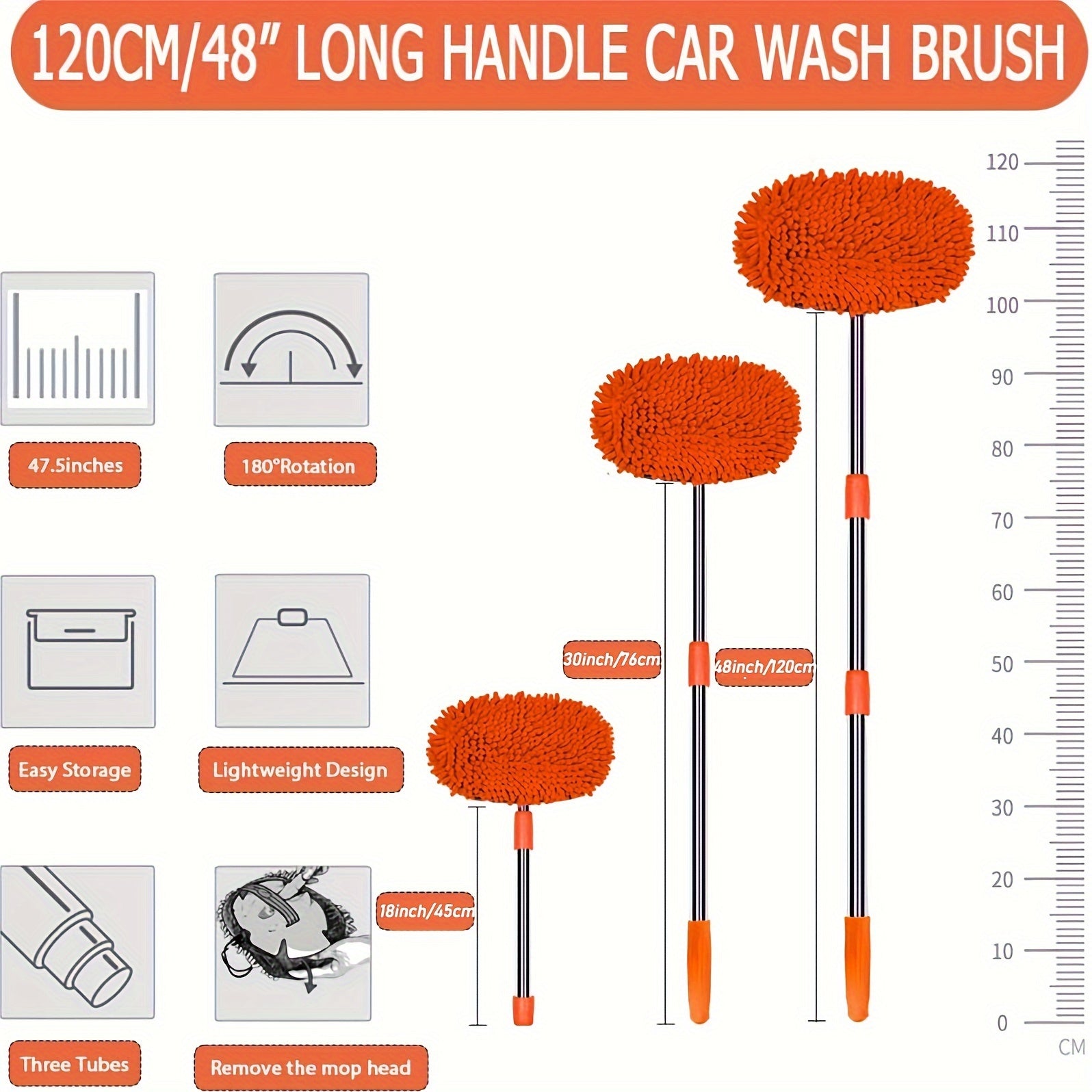 Microfiber Car Wash 2in1 Microfiber Car Wash Brush Mop Set, 47.5Inch Long Handle Kit, Chenille Microfiber Sponge Duster, No Paint Damage No Scratches, for Cleaning Cars, Trucks, SUVs, RVs, Trailers, Boats