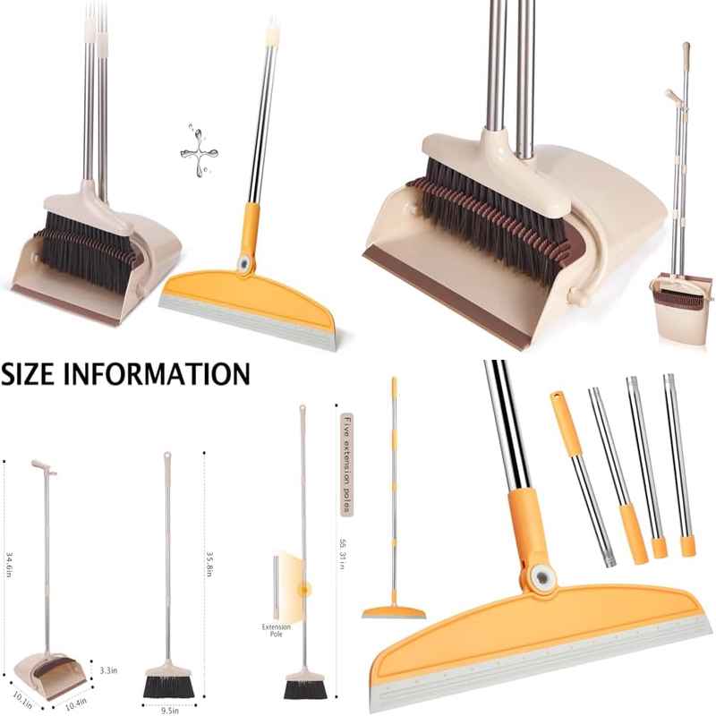 Multifunction Magic Broom for Hardwood Floors, Kitchen, Bathroom Tile | Long Handle, Adjustable Rubber Squeegee for Sweeping and Water Cleaning