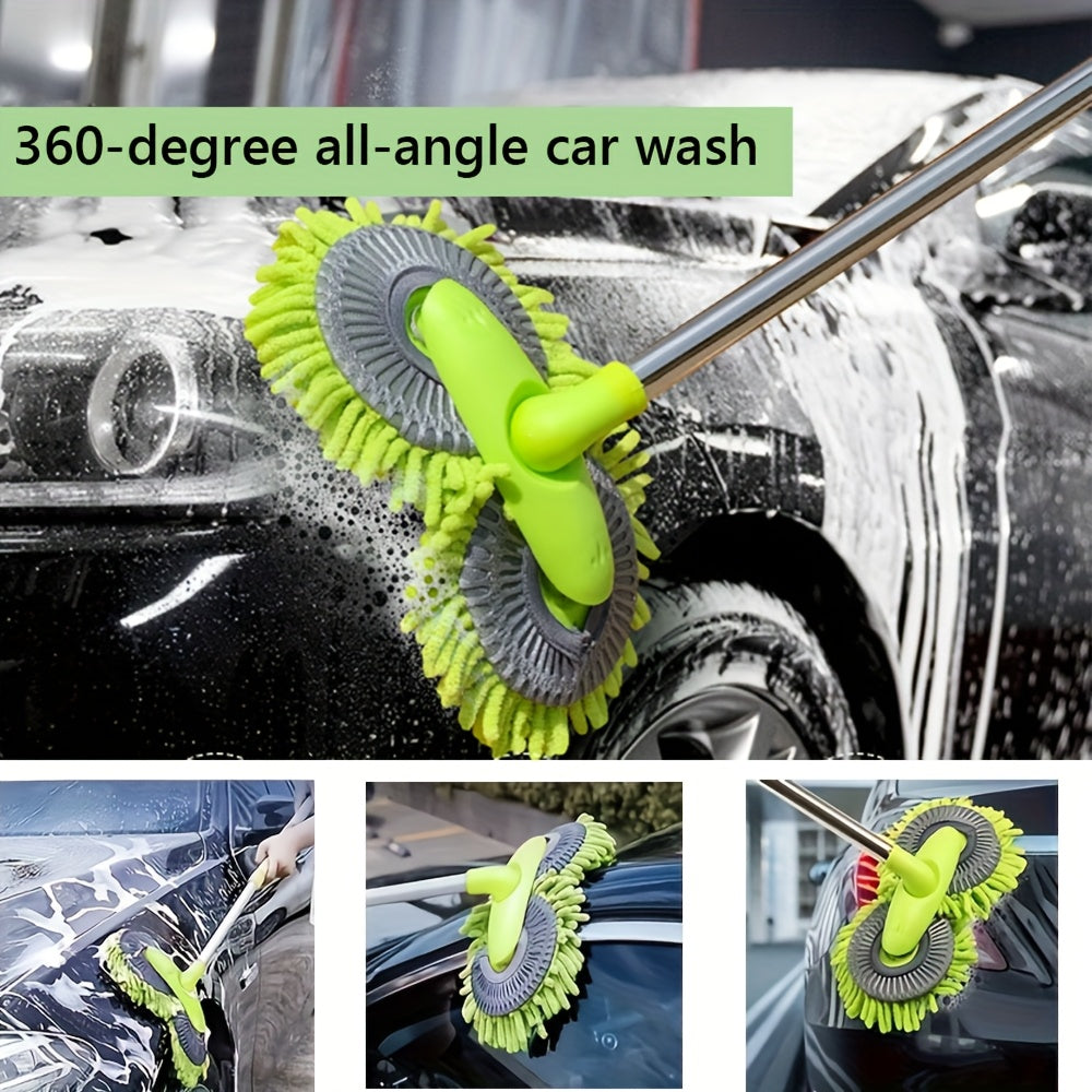 Car Brush and Washing Tools Long-Handled Car Wash Brush, Dual-Ended Cleaning Brush, Telescopic Rotating Car Wash Mop Suitable for SUVs, RVs, and Sedans