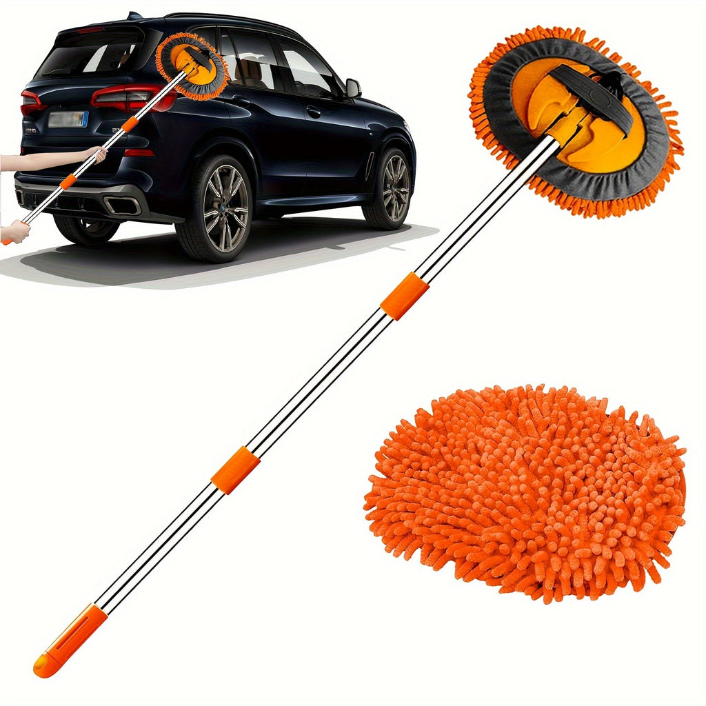 Microfiber Car Wash 2in1 Microfiber Car Wash Brush Mop Set, 47.5Inch Long Handle Kit, Chenille Microfiber Sponge Duster, No Paint Damage No Scratches, for Cleaning Cars, Trucks, SUVs, RVs, Trailers, Boats