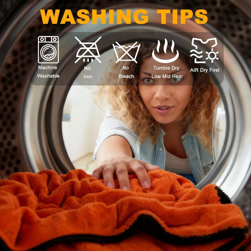 2 Pack Dual-Size Car Drying Towel | Microfiber, Dual-Sided Quick Dry Towels for Car Detailing, Trucks, SUV in Orange\u002FGray