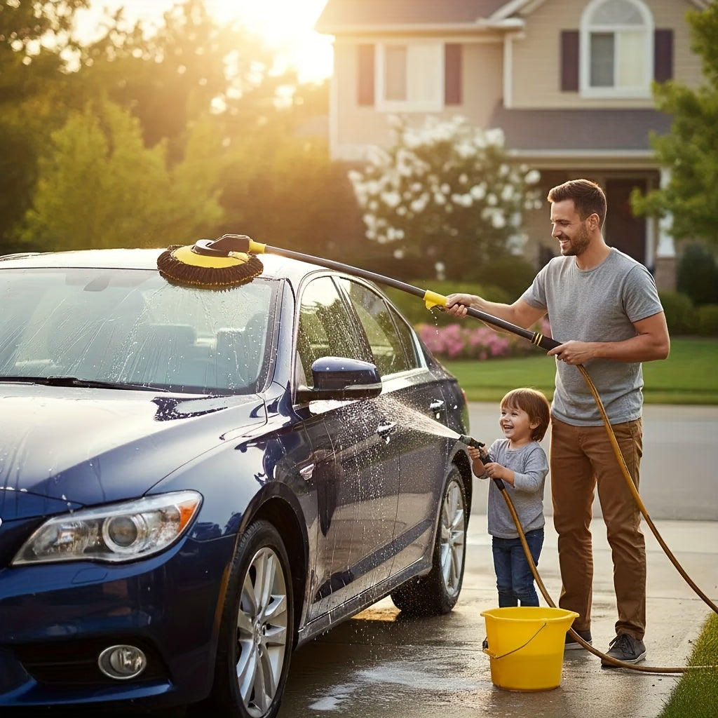 Car Wash Mop with One Replacement Head Cover. Telescopic Bendable Car Wash Brush with Chenille Soft Fibers