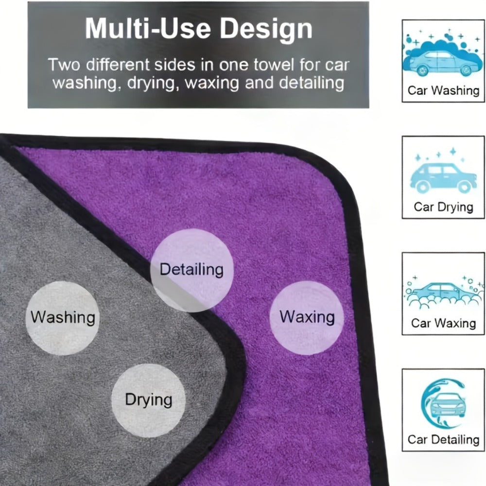 2pcs Super Soft Microfiber Car Cleaning Towel, Thick, Lint-free, Efficient Drying And Cleaning, Polyester Blend, Lightweight Woven Design, Car Care Accessories, Strong Water Absorption Microfiber, Car Cleaning Towel, Durable Material