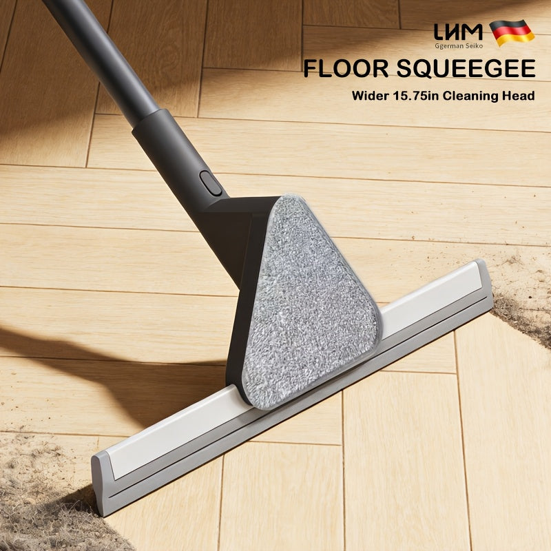 Stainless Steel Floor Wiper with Long Handle & Reusable Cleaning Cloth, Multi-Purpose Floor Scraper Broom for Bathroom Shower Kitchen Tile Glass Window Pet Hair Removal Cleaning Tool