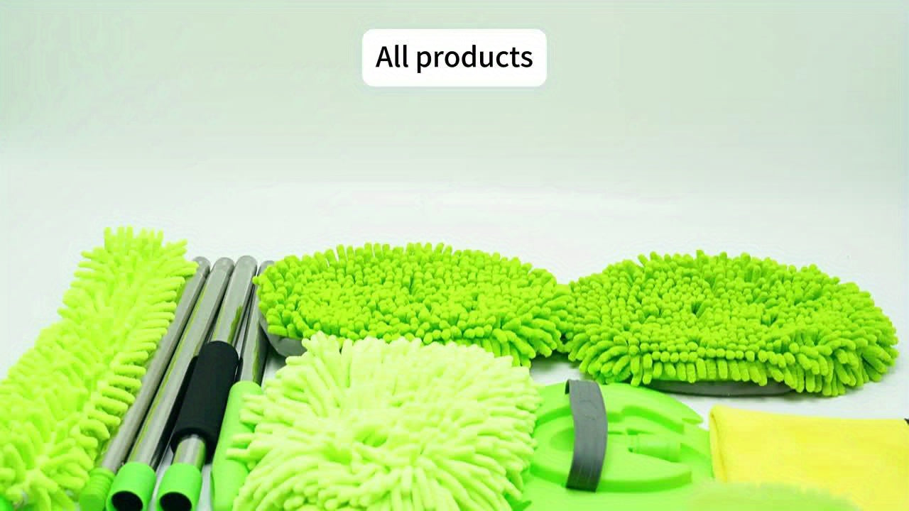 A Car Cleaning Kit with 8 Tools Including a 62-Inch (Approximately 157.5 Cm) Retractable Mop, Sponges, Chenille Microfiber Brushes, Scratch-Resistant Replacement Heads, And Dusters, Suitable for And Trucks, Without Battery