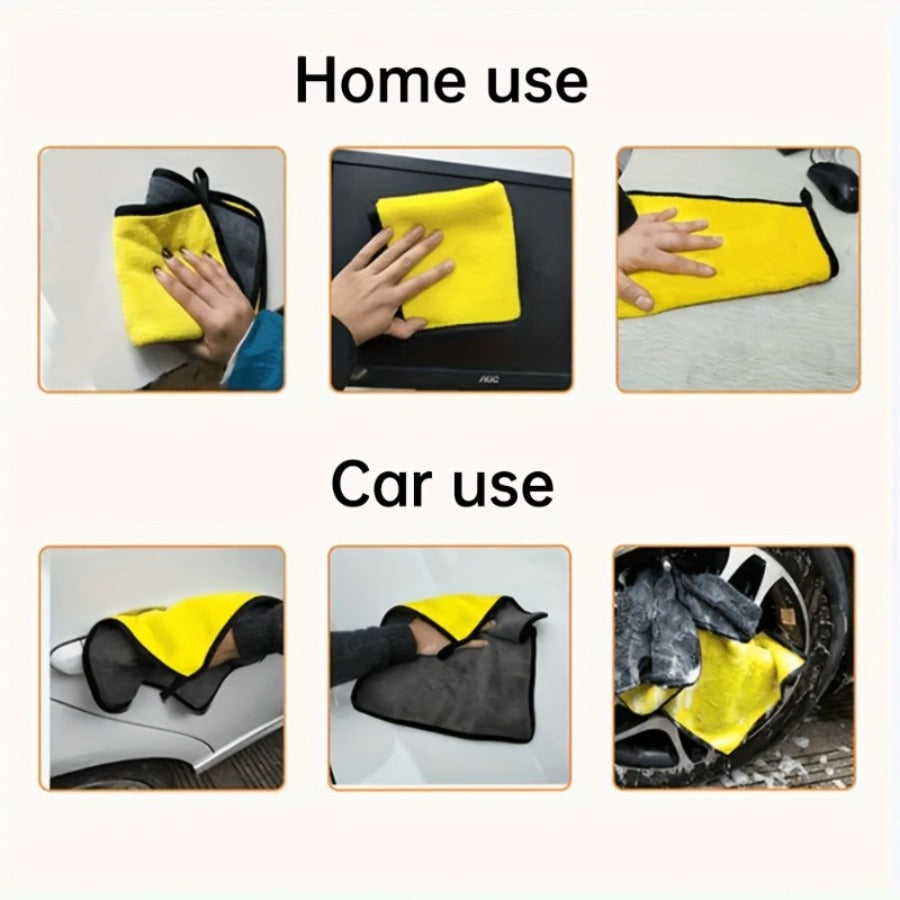 9P Thickened Microfiber Car Wash Cloth - Super Absorbent Towel for Car Glass, Interior and Exterior Cleaning, Yellow and Black Design, Durable Polyester Material, Perfect for Car Wash and Maintenance, Car Cleaning Essentials, Car Wash Accessories