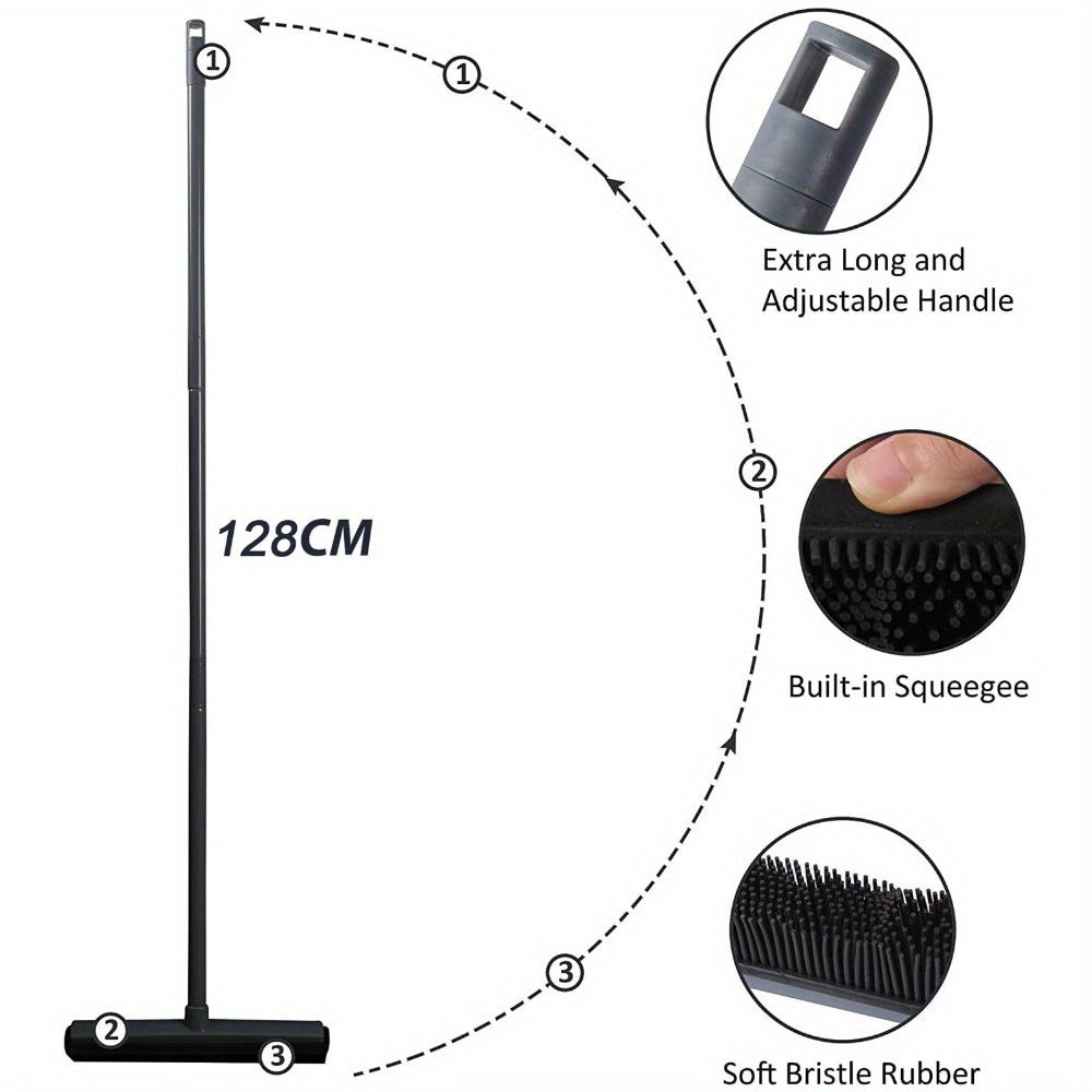 A Versatile Rubber Broom Featuring a Squeegee Edge, Designed for Cleaning Carpets And Equipped with an Adjustable Long Handle, Ideal for Removing Pet Hair from Various Surfaces Including Kitchens, Gardens, And Windows
