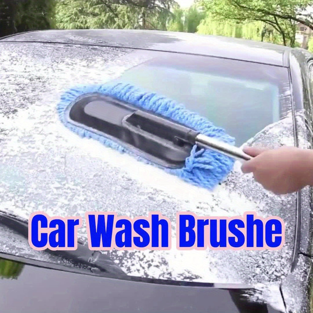 2pcs Car Wash Brushes 2pcs\u002FSet Retractable Car Wash Brushes | Fiber Wax Mop Car Wax Brush Cleaning Tool | Car Wash Dust Remover Duster Exterior Interior Cleaning Kit
