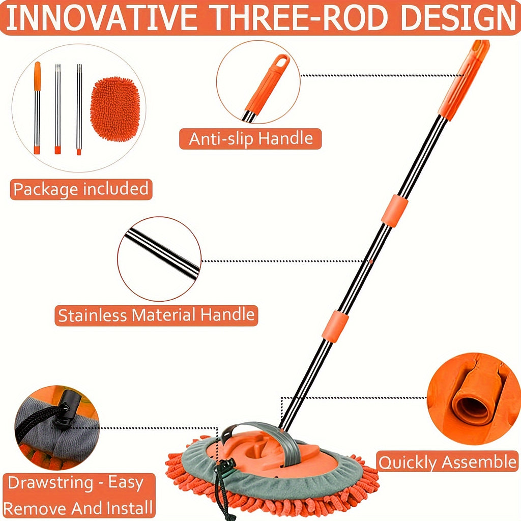 Microfiber Car Wash 2in1 Microfiber Car Wash Brush Mop Set, 47.5Inch Long Handle Kit, Chenille Microfiber Sponge Duster, No Paint Damage No Scratches, for Cleaning Cars, Trucks, SUVs, RVs, Trailers, Boats
