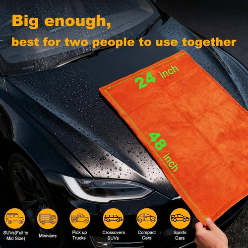 2 Pack Dual-Size Car Drying Towel | Microfiber, Dual-Sided Quick Dry Towels for Car Detailing, Trucks, SUV in Orange\u002FGray