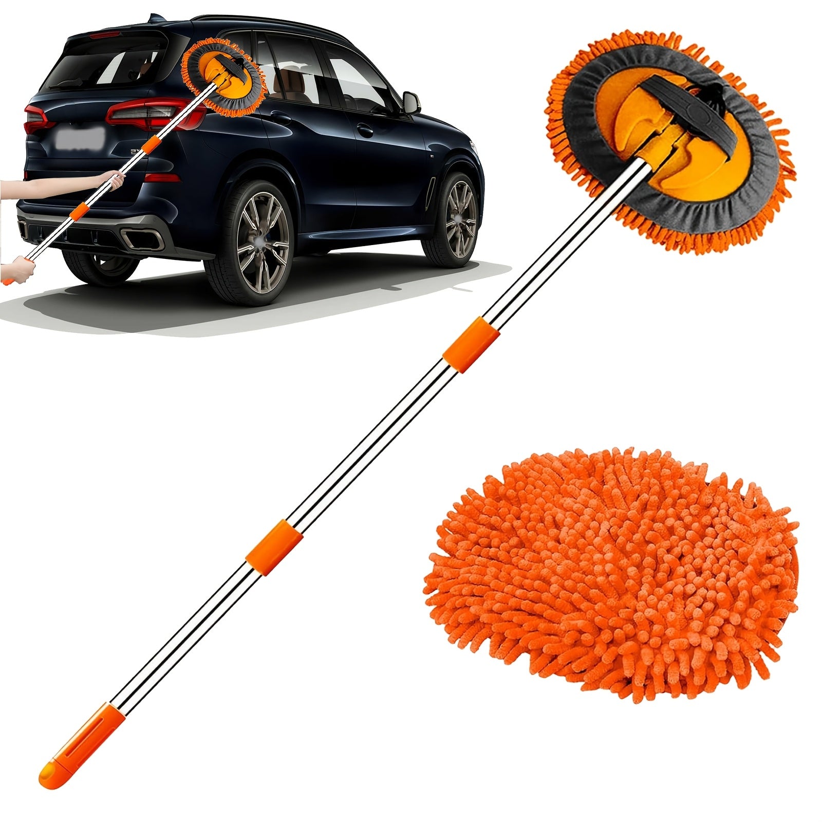 Microfiber Car Wash 2in1 Microfiber Car Wash Brush Mop Set, 47.5Inch Long Handle Kit, Chenille Microfiber Sponge Duster, No Paint Damage No Scratches, for Cleaning Cars, Trucks, SUVs, RVs, Trailers, Boats