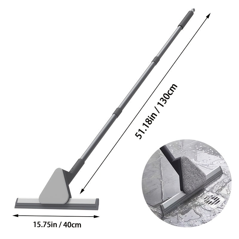 Stainless Steel Floor Wiper with Long Handle & Reusable Cleaning Cloth, Multi-Purpose Floor Scraper Broom for Bathroom Shower Kitchen Tile Glass Window Pet Hair Removal Cleaning Tool