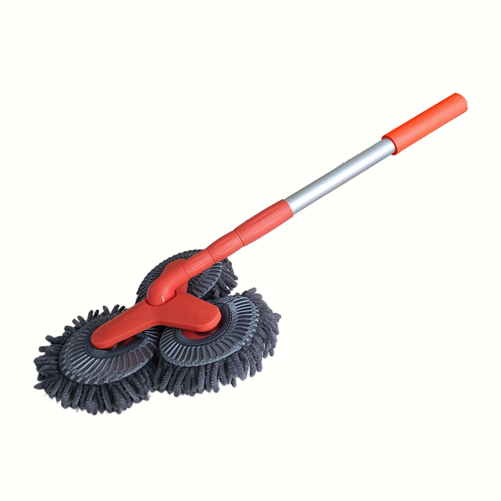 Newly Upgraded Microfiber Car Wash Brush Mop Kit with Long Handle, Chenille three Brush Head Mop, Duster Cleaning Supplies, Car Washing Tools, Durable PP Material