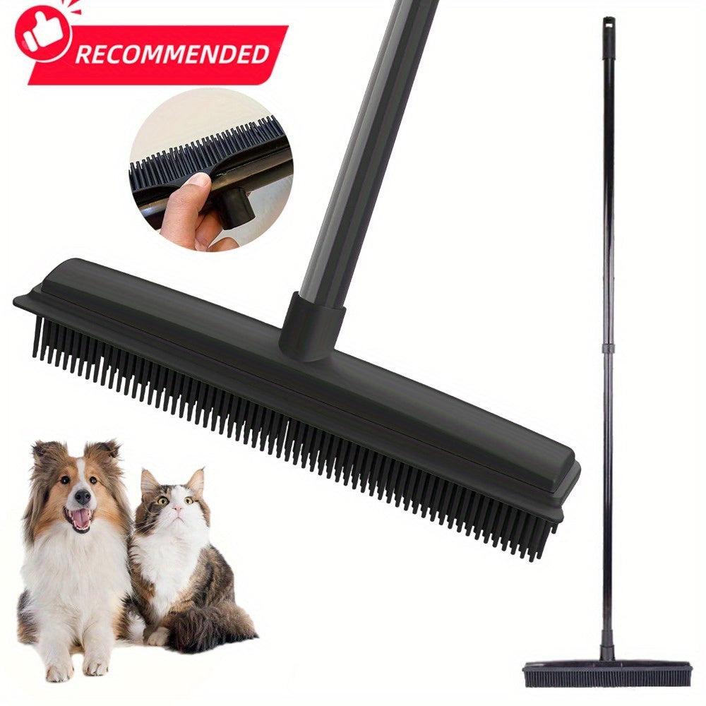 A Versatile Rubber Broom Featuring a Squeegee Edge, Designed for Cleaning Carpets And Equipped with an Adjustable Long Handle, Ideal for Removing Pet Hair from Various Surfaces Including Kitchens, Gardens, And Windows
