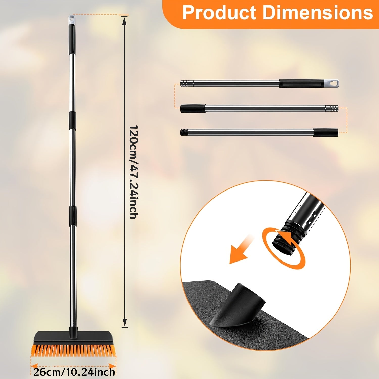 Outdoor Garden Broom with Rubber Lip - Robust Yard Broom for Sweeping Patios, Driveways, Paths and Gardens (10.24inch)