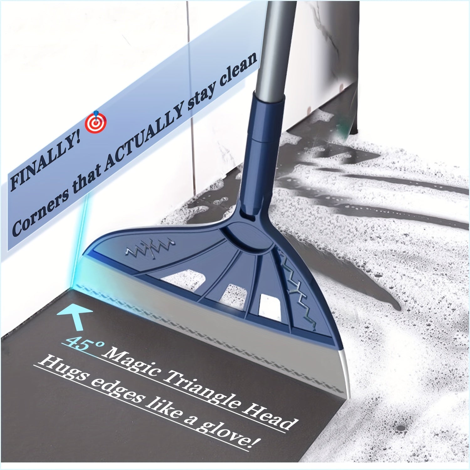 One Blue Silicone Broom! Surpasses Conventional Brooms! 45° Head for a Tight Seal in Hidden Areas, 180° Rotation for Thorough Cleaning Under Beds And Sofas, Perfect for Pet And, Water Marks