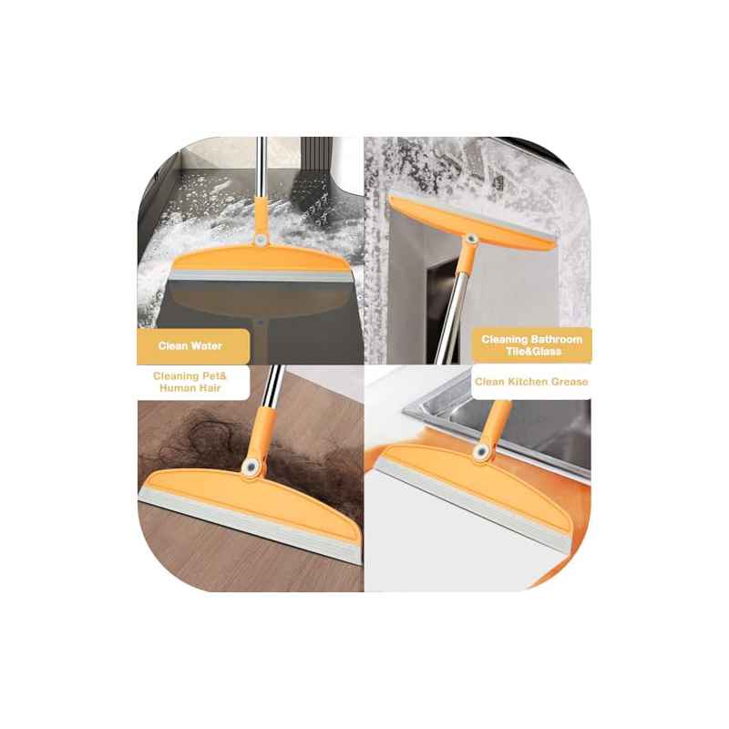 Multifunction Magic Broom for Hardwood Floors, Kitchen, Bathroom Tile | Long Handle, Adjustable Rubber Squeegee for Sweeping and Water Cleaning