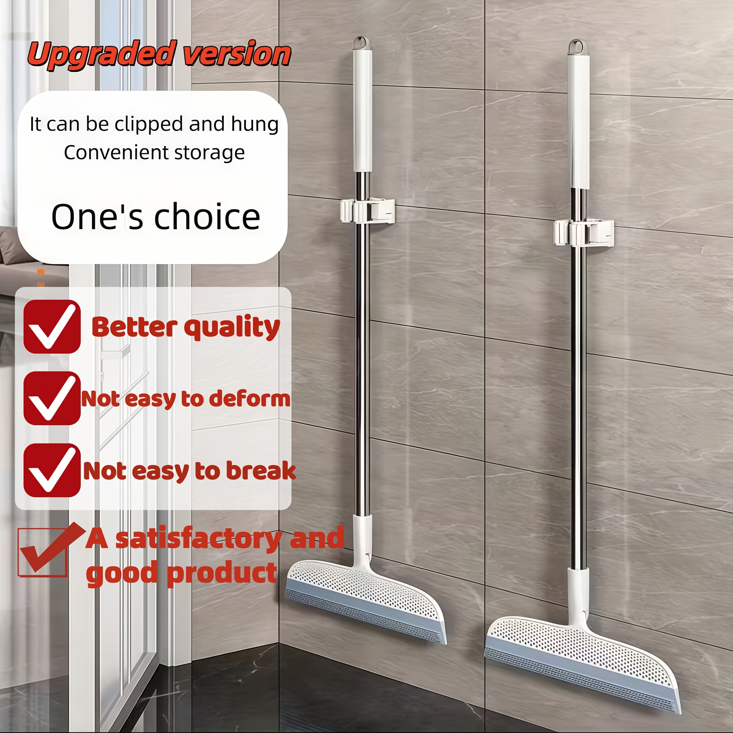 Super-Long Magic Cleaning Broom (39.37''\u002F49''\u002F53.14'') - Detachable Double-Sided Silicone Scraper for Pet Hair Removal, Floors, Carpets, Windows & Tiles | Multi-Surface Bathroom\u002FKitchen Tool with Easy-Storage Handle