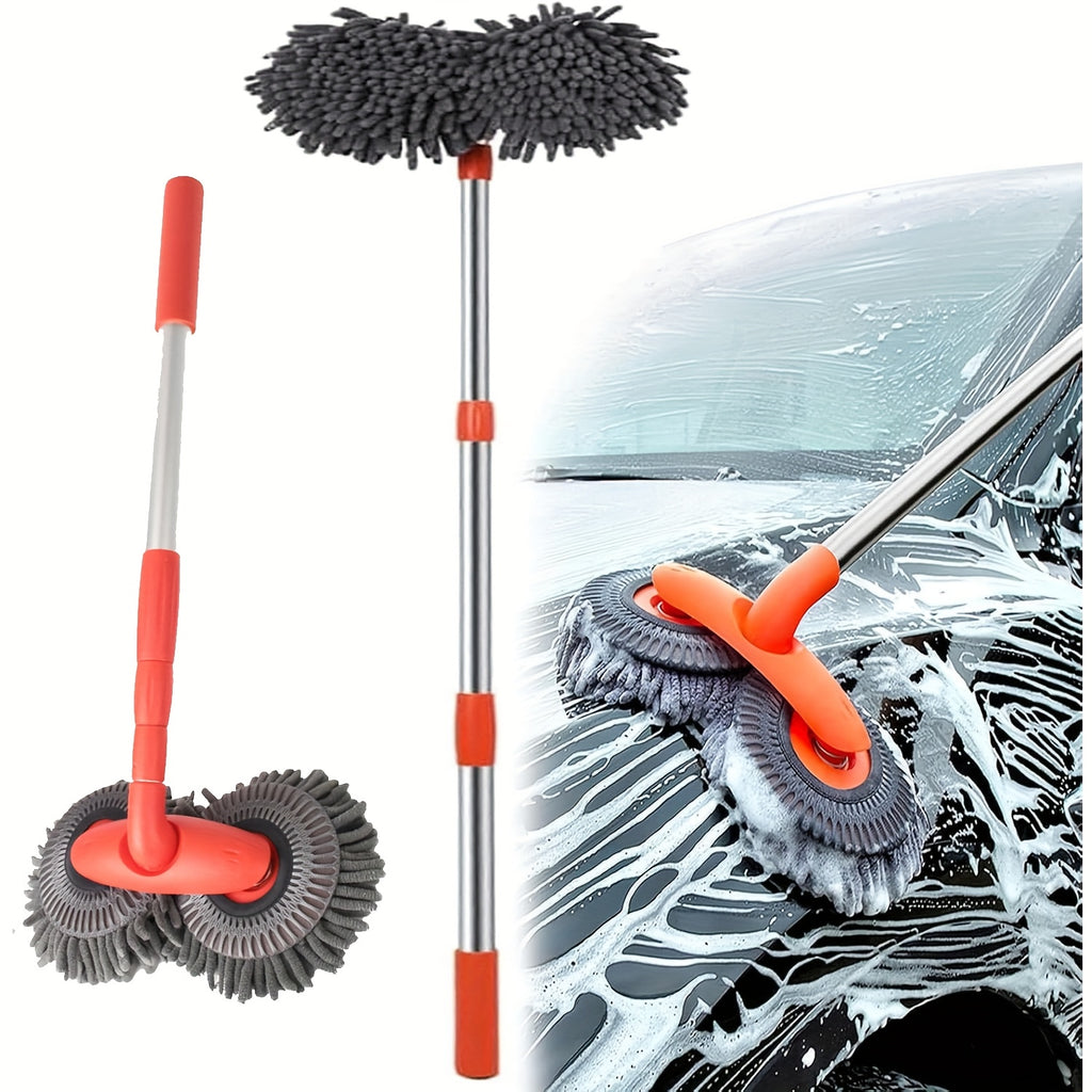 Car Cleaning Mop Featuring a 135Cm Extendable Handle, a 360° Rotating Brush Made of Absorbent Chenille Microfiber, Designed for Scratch-Free Dusting of Car Windows