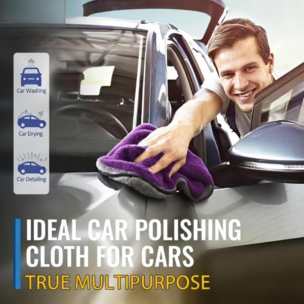 2pcs Super Soft Microfiber Car Cleaning Towel, Thick, Lint-free, Efficient Drying And Cleaning, Polyester Blend, Lightweight Woven Design, Car Care Accessories, Strong Water Absorption Microfiber, Car Cleaning Towel, Durable Material