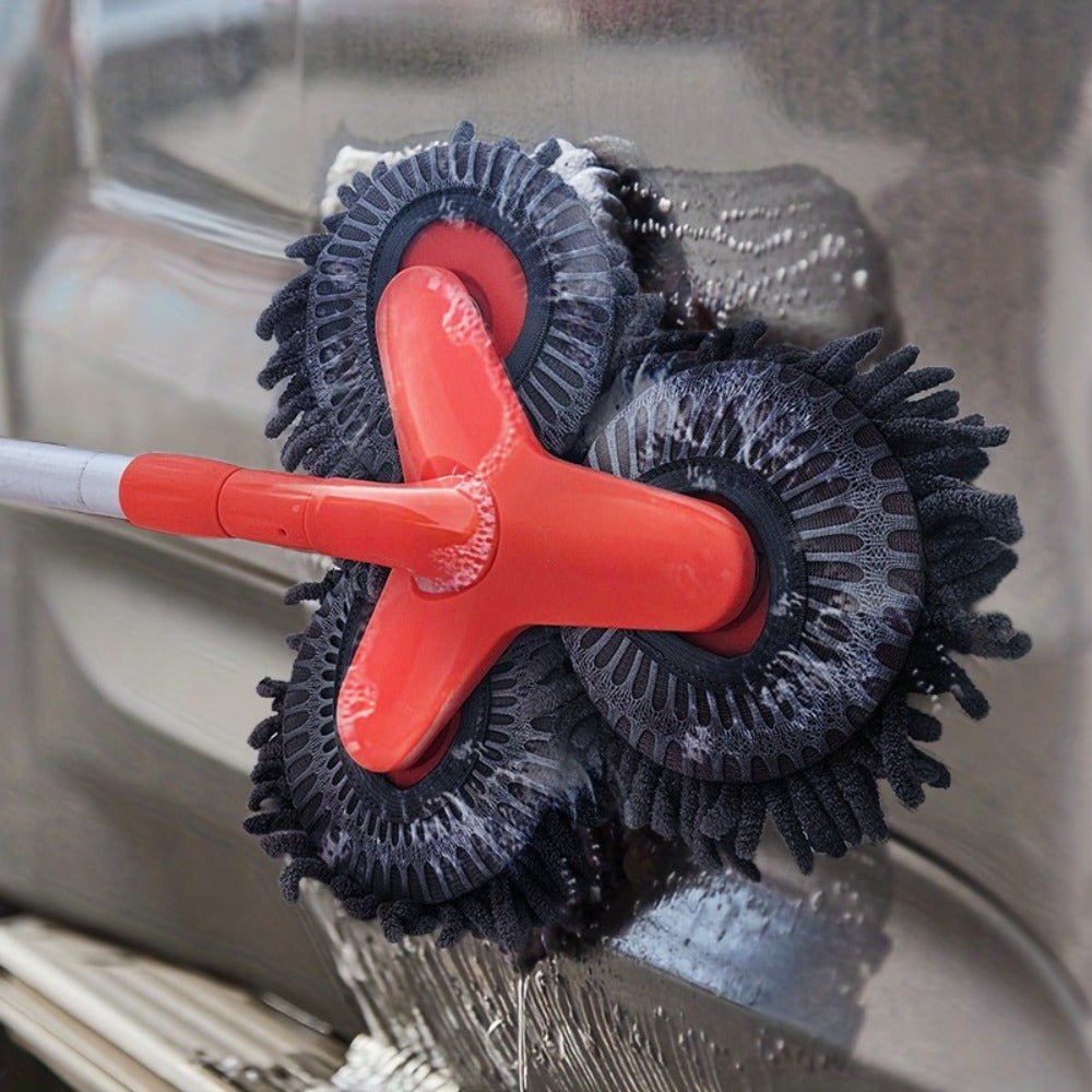 Newly Upgraded Microfiber Car Wash Brush Mop Kit with Long Handle, Chenille three Brush Head Mop, Duster Cleaning Supplies, Car Washing Tools, Durable PP Material
