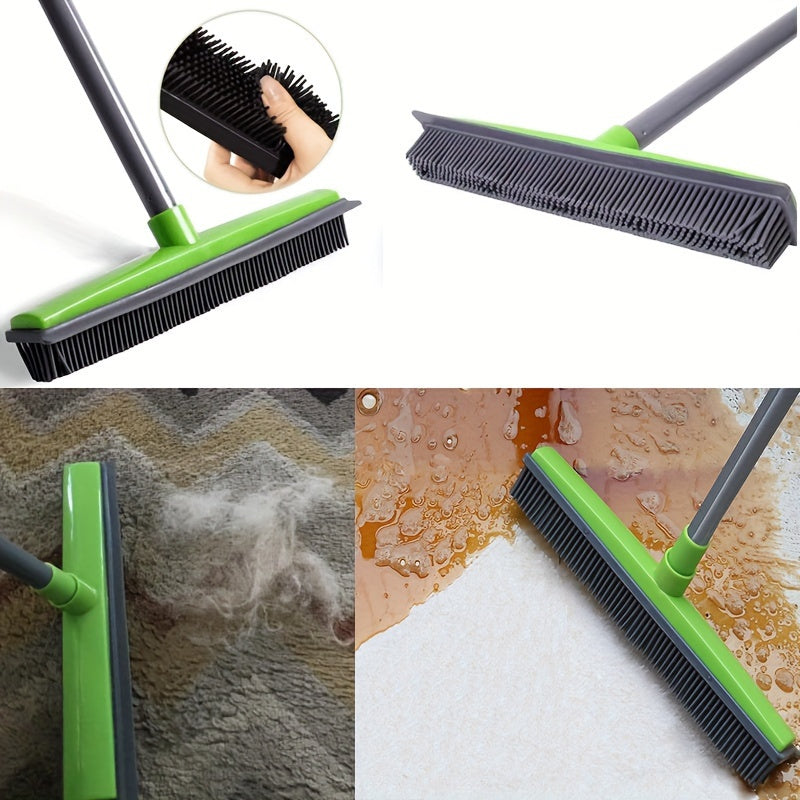 1pc, Multifunctional Pet Hair Removal Broom With Squeegee, Retractable Dust Removal Rubber Floor Brush, Non Scratch Carpet Sweeper Brush For Cat\u002FDog Hair Hardwood Tile Windows Bathroom, Cleaning Supplies, Cleaning Tool