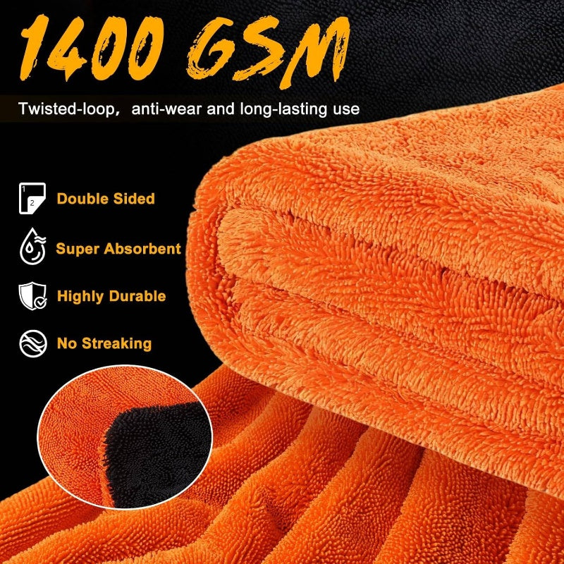 2 Pack Dual-Size Car Drying Towel | Microfiber, Dual-Sided Quick Dry Towels for Car Detailing, Trucks, SUV in Orange\u002FGray