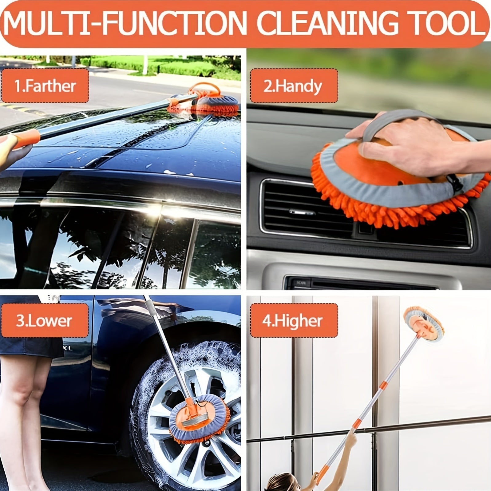 A Car Cleaning Kit Featuring a Long-Handled Brush And an Ultra-Fine Fiber Brush, Ideal for Washing Cars, Rvs, And Trucks, Without Battery