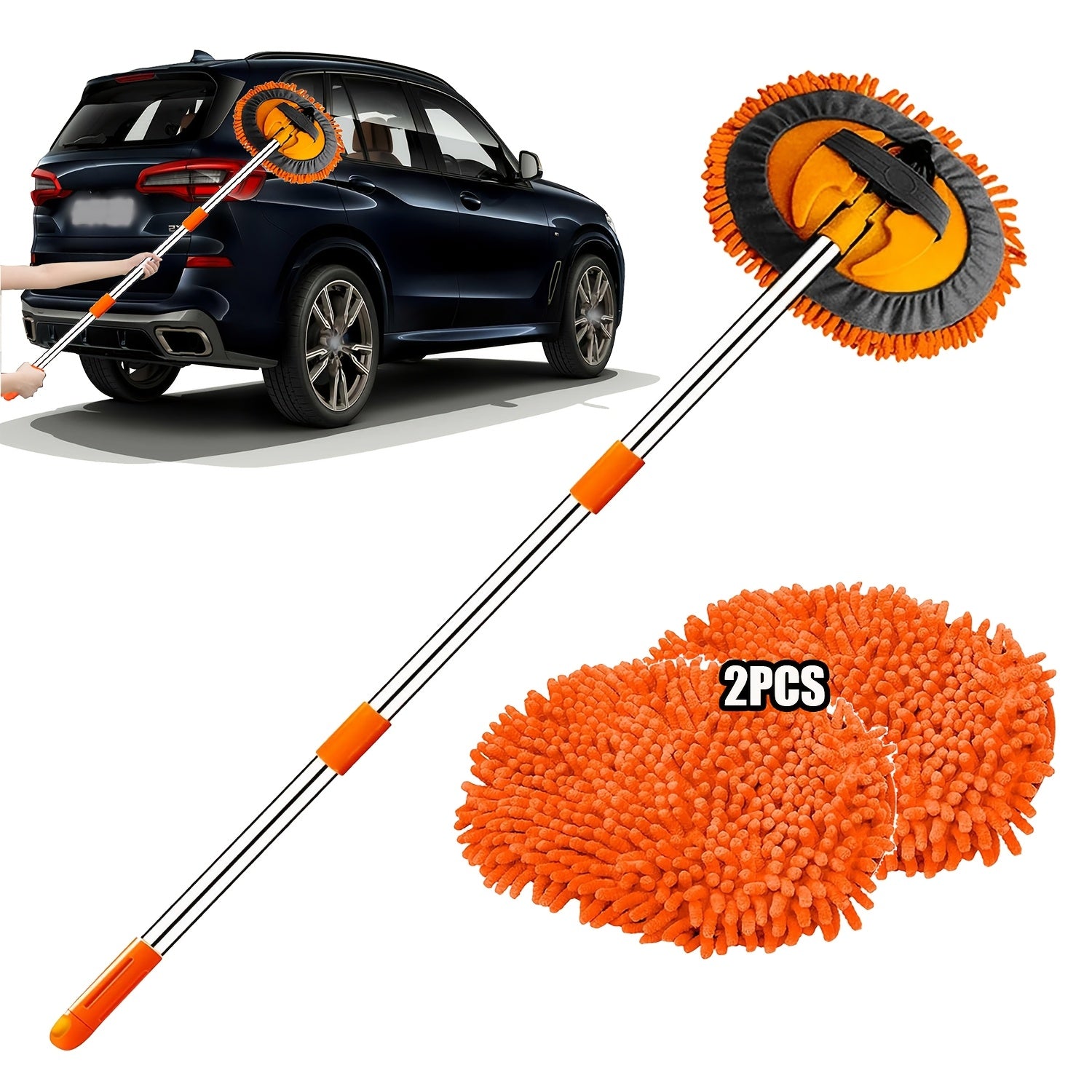 Microfiber Car Wash 2in1 Microfiber Car Wash Brush Mop Set, 47.5Inch Long Handle Kit, Chenille Microfiber Sponge Duster, No Paint Damage No Scratches, for Cleaning Cars, Trucks, SUVs, RVs, Trailers, Boats