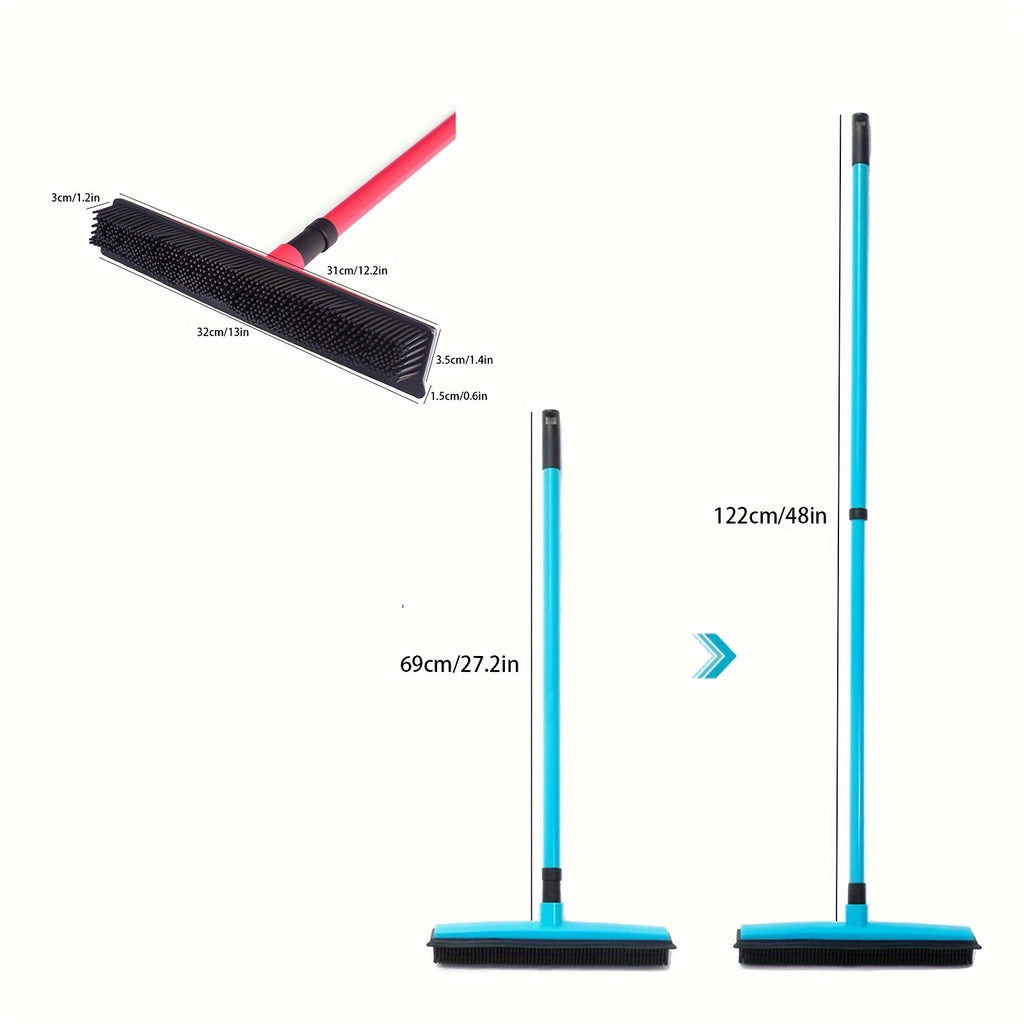 1pc, Multifunctional Pet Hair Removal Broom With Squeegee, Retractable Dust Removal Rubber Floor Brush, Non Scratch Carpet Sweeper Brush For Cat\u002FDog Hair Hardwood Tile Windows Bathroom, Cleaning Supplies, Cleaning Tool