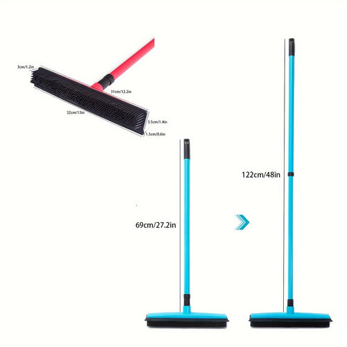 1pc, Multifunctional Pet Hair Removal Broom With Squeegee, Retractable Dust Removal Rubber Floor Brush, Non Scratch Carpet Sweeper Brush For Cat\u002FDog Hair Hardwood Tile Windows Bathroom, Cleaning Supplies, Cleaning Tool
