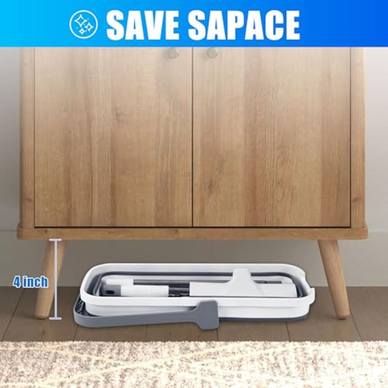 Collapsible Bucket and Adjustable Mop Set with Floor Brush Retractable Rubber Scraper for Garage Patio Shower Bathroom Marble Glass and Tile Floors Removes Water Foam and Pet Hair