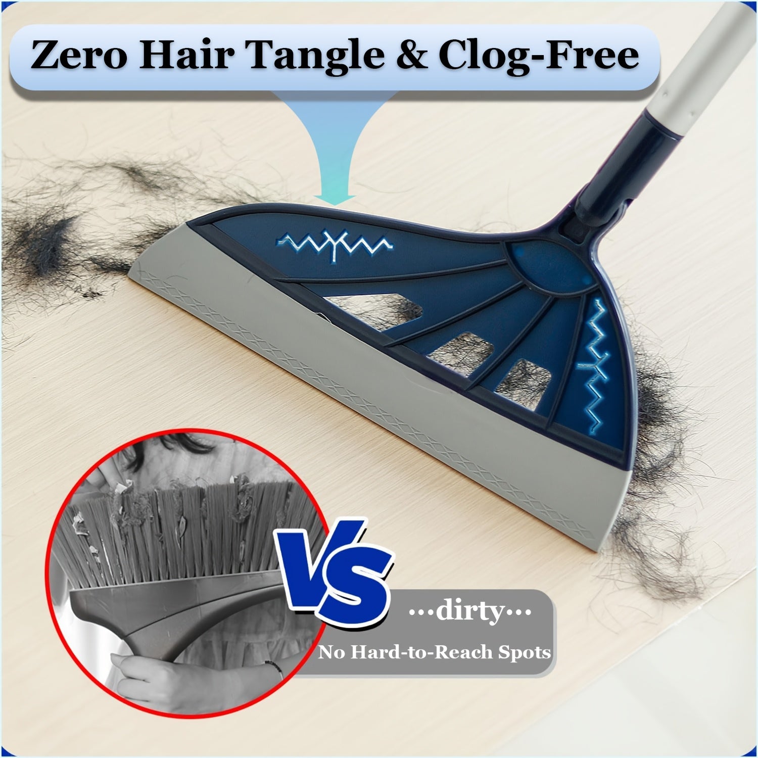 One Blue Silicone Broom! Surpasses Conventional Brooms! 45° Head for a Tight Seal in Hidden Areas, 180° Rotation for Thorough Cleaning Under Beds And Sofas, Perfect for Pet And, Water Marks