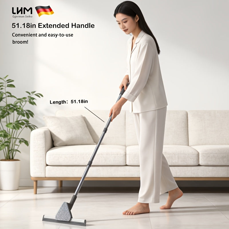 Stainless Steel Floor Wiper with Long Handle & Reusable Cleaning Cloth, Multi-Purpose Floor Scraper Broom for Bathroom Shower Kitchen Tile Glass Window Pet Hair Removal Cleaning Tool