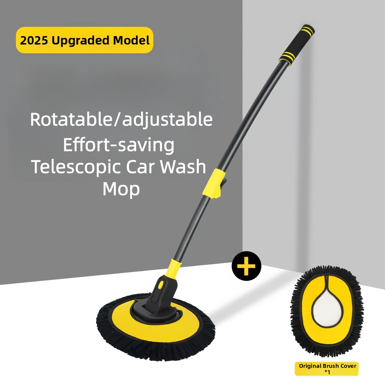 Car Wash Mop with One Replacement Head Cover. Telescopic Bendable Car Wash Brush with Chenille Soft Fibers