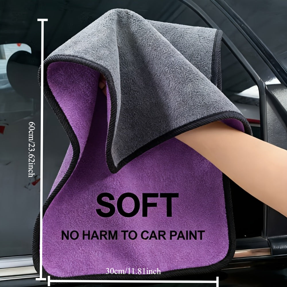 2pcs Super Soft Microfiber Car Cleaning Towel, Thick, Lint-free, Efficient Drying And Cleaning, Polyester Blend, Lightweight Woven Design, Car Care Accessories, Strong Water Absorption Microfiber, Car Cleaning Towel, Durable Material